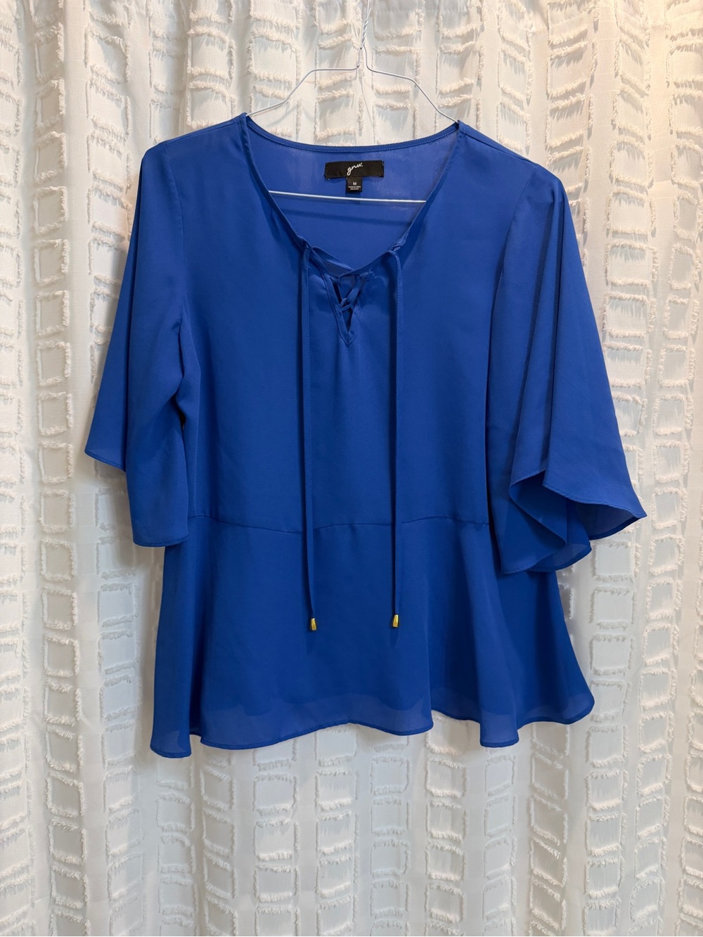 GNW Royal Blue Lace-Up Peplum Blouse